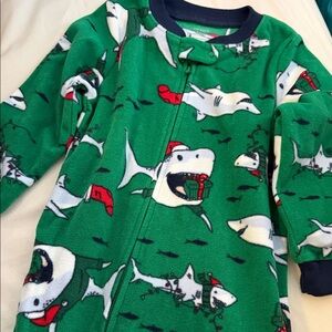 Green Shark Print Kids Zip Up Footie Pajamas 24Months NWOT